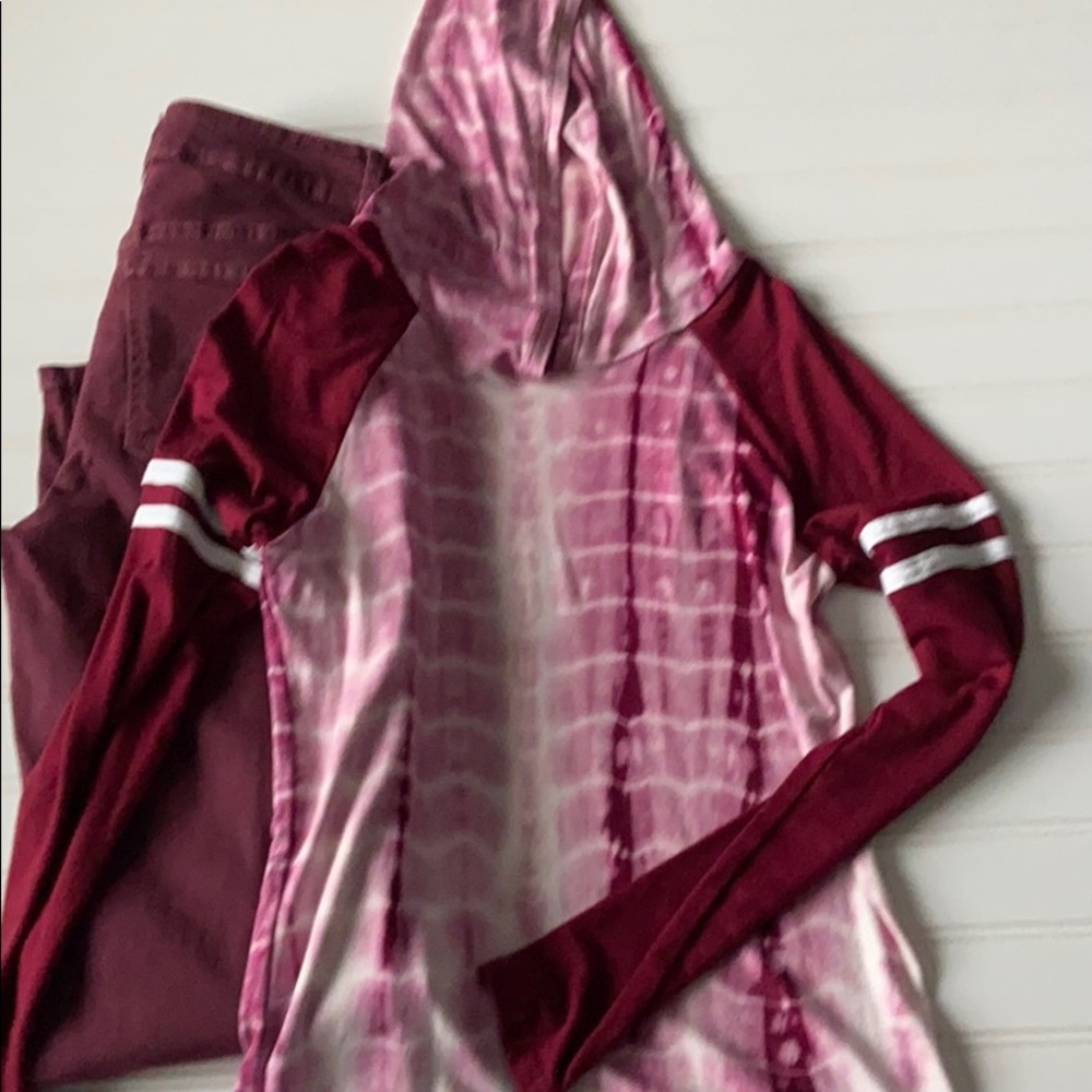 Rue 21 Jeans Distressed & Hoodie Tops Tie Dye - Picture 3 of 4